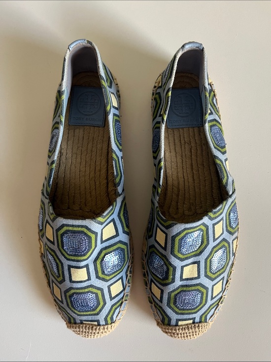 Tory Burch Shoes - Tory Burch Blue and Green Hexagon Espadrille Flats 8.5